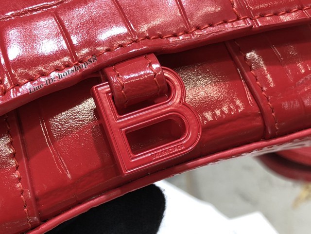 Balenciaga專櫃爆款升級版大紅漆扣鱷魚紋沙漏包 巴黎世家mini Hourglass沙漏包 fyj1100